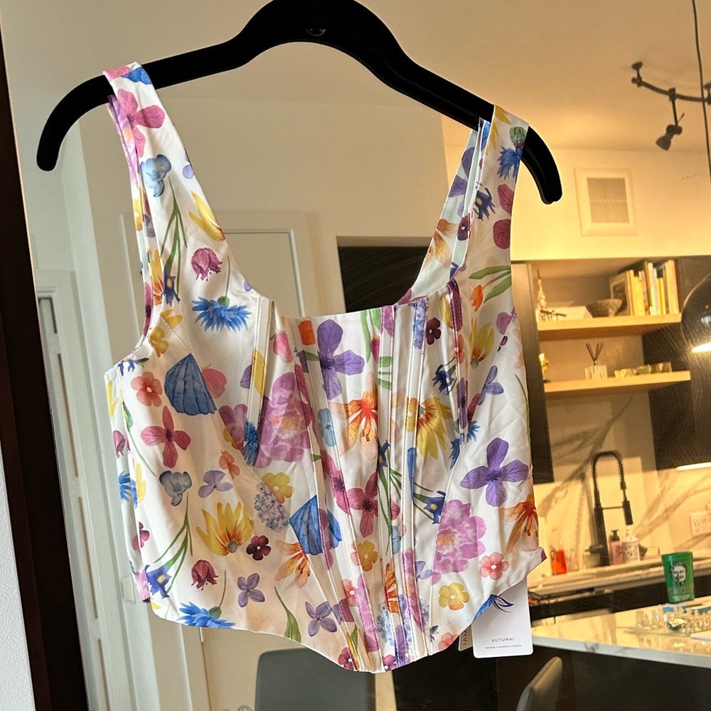 Floral satin corset crop top